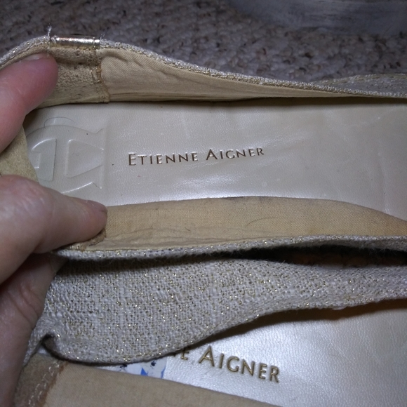 Etienne Aigner Unice Bamboo Accent Sparkly Gold Linen Espadrille Ballet Flats - Picture 4 of 9